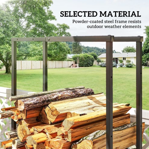 Outsunny Firewood Log Rack, Retractable Metal Wood Store Holder, Indoor Outdoor Fireplace Log Storage Shelf with Hooks, 65 x 25 x 150 cm, Black