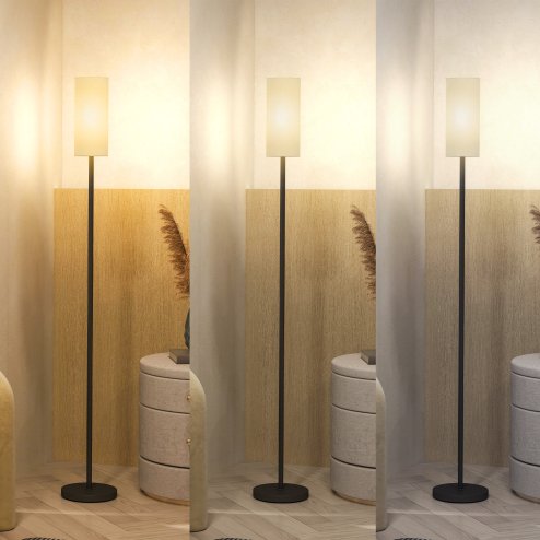 HOMCOM Floor Lamp for Living Room, Modern Standing Lamp with Linen Shade & Foot Switch, Minimalist Tall Pole Lampshade for Bedroom, Office, White