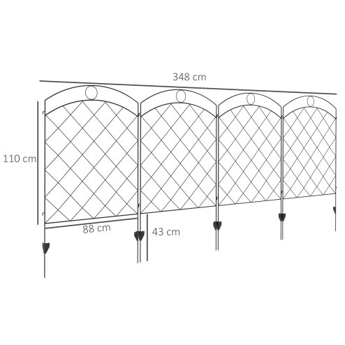 Outsunny Decorative Garden Fencing, 43in x 11.4ft Outdoor Picket Fence Panels, 4PCs Rustproof Steel Wire Landscape Flower Bed Border Edging Animal Barrier, Black