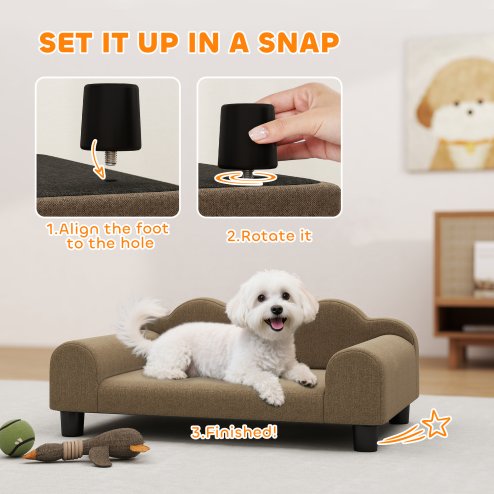 PawHut Dog Sofa Bed, Elevated Cat Sofa with Backrest and Armrest, Breathable Pet Lounge for Indoor Small Dogs, Brown