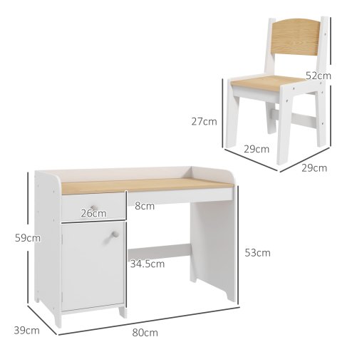 ZONEKIZ Kids Desk and Chair Set for 3-6 Years with Storage Drawer, Study Table and Chair for Children - White