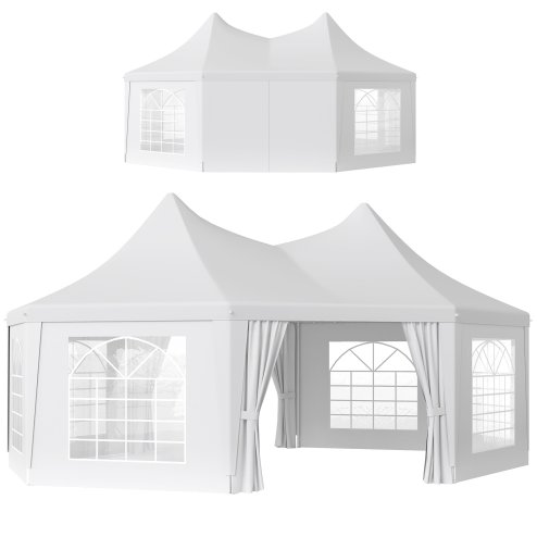 Outsunny 6.8 x 5m Octagonal Marquee Gazebo, Heavy Duty Wedding Party Tent with Sides and Doors, White