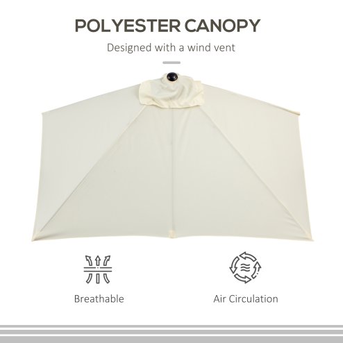 Outsunny Balcony Half Parasol Semi Round Umbrella Patio Crank Handle (2.3 m, Beige)- NO BASE INCLUDED