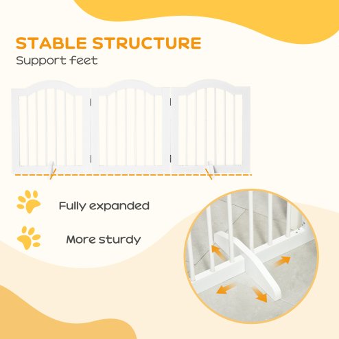 PawHut Freestanding Pet Gate Wooden Dog Gate with Support Feet Foldable Pet Fence Safety Barrier for the House Doorway Stairs White
