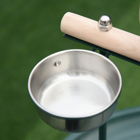 PawHut Bird Perch Stand, T-Stand Bird Training with Perch, Four Wheels, Feeding Bowls, Parrot Stand for Small, Medium Birds, Green