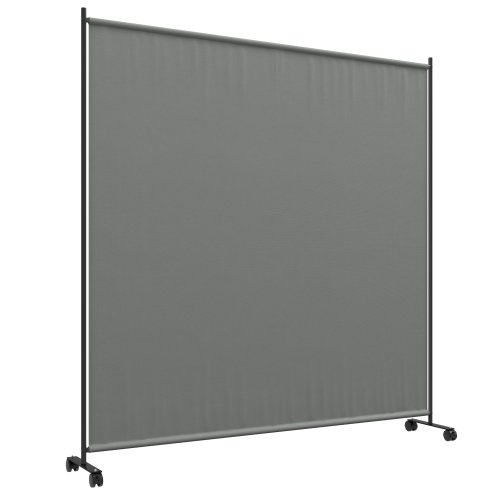 Outsunny Decorative Garden Partition Screen with Lockable Wheels, 6FT Portable Privacy Screen, Single Freestanding Metal Room Divider Panel for Garden Hot Tub Deck Pool, Dark Grey