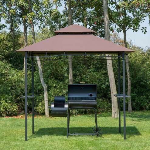 Outsunny 2.5x1.5m (8'x5') Grill Gazebo Canopy, Double Tiered Outdoor BBQ Gazebo Shelter with 2 Side Shelves for Garden, Patio, Barbecue, Picnic, Coffee