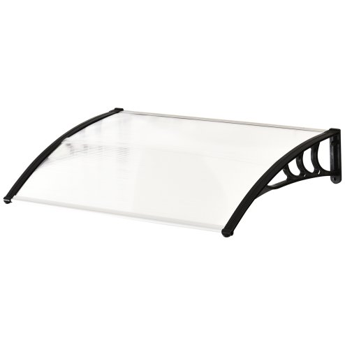Outsunny Front Door Canopy Outdoor Awning Aluminium Rigid Plastic Polycarbonate Rain Shelter UV Water Rain Resistant 120 x 75cm White