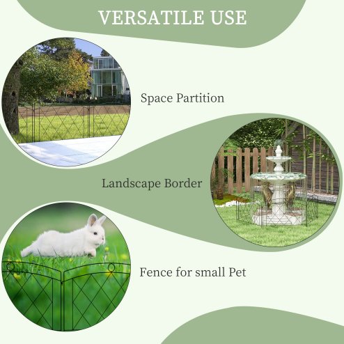 Outsunny Decoration Garden Fence, 24in x 12ft Outdoor Picket Fence Panels, 6PCs Rustproof Metal Wire Landscape Flower Bed Border Edging Animal Barrier, Black