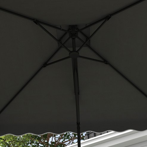 Outsunny 2.5m Cantilever Parasol with Easy Lever, Square Double Top Garden Parasol Umbrella with Ruffles and Cross Base, Overhanging Outdoor Sun Shades, Dark Grey