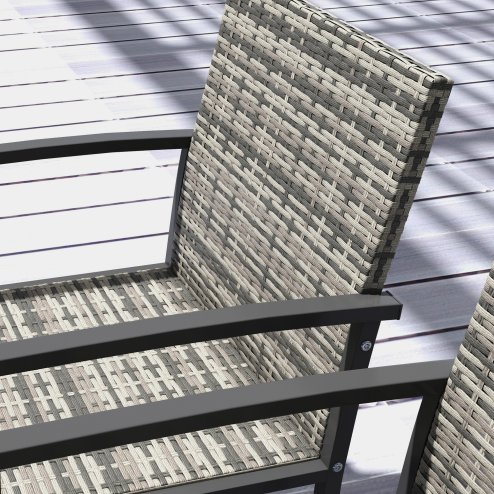 Outsunny 4 Seater Rattan Dining Set with Rectangular Glass Top Table and 4 Armchairs, PE Rattan Garden Furniture Set, Outdoor Dining Table and Chairs for Patio, Balcony, Lawn, Mixed Grey