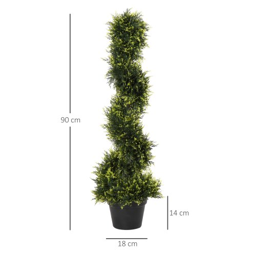 Outsunny 90cm/3FT Artificial Trees, Spiral Topiary Trees w/ Pot Set Of 2, Fake Indoor Outdoor Greenery Plant Home Office Garden Decor Green