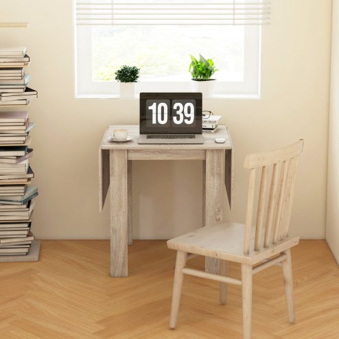 HOMCOM Folding Dining Table, Extendable Kitchen Table for Small Space, Drop Leaf Table for 2-4 People, Oak