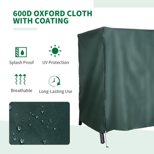 Outsunny 3 Seater 600D Oxford Patio Swing Chair Cover Outdoor Garden Furniture Rain Protection Protector Waterproof Anti-UV, 205 x 124 x 164cm, Deep Green