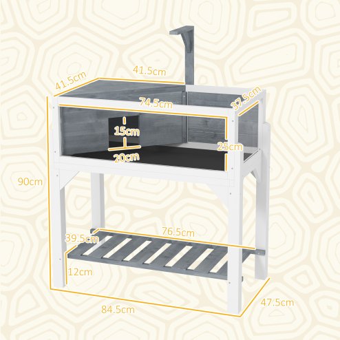 PawHut Wooden Tortoise House with Storage Shelf, Tortoise Enclosure Habitat with Clear Windows, Lamp Holder, Openable Top, Built-in Tray, for Indoor Use, Grey