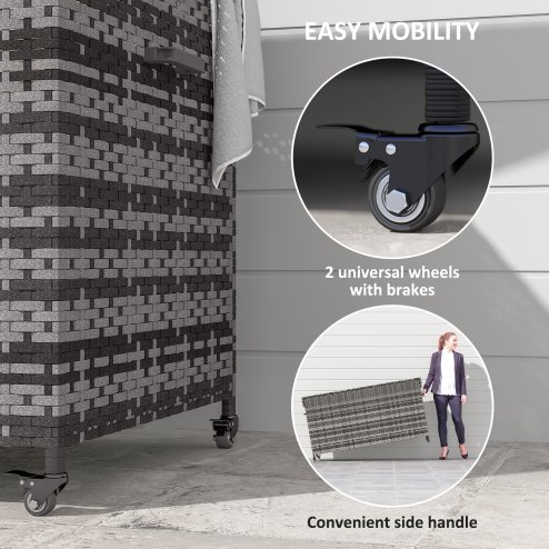 Outsunny 627 L Rattan Garden Storage Box, Outdoor Garden Cushion Storage Box with Gas Lift Lid and Wheels, Outdoor Rattan Chest Container for Cushions, Pillows and Tools, Dark Grey