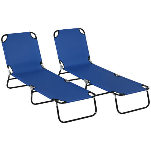Outsunny Folding Sun Loungers Set of 2, Outdoor Day Bed with 5-Position Adjustable Backrest, Portable Recliner Garden Chairs with Breathable Mesh for Beach, Patio, Blue
