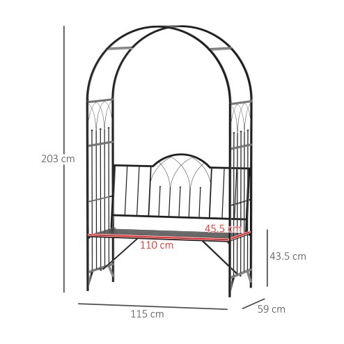 Outsunny Garden Metal Arch Bench Outdoor Patio Rose Trellis Arbour Pergola for Climbing Plant Antique Style 2-Seater Chair, Black