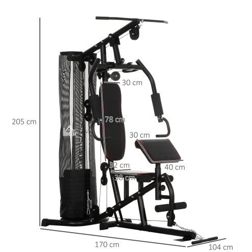 HOMCOM Multifunctional Home Gym Workout Station, 45kg Weight Stack Multi Gym Fitness Equipment for Full Body Fitness