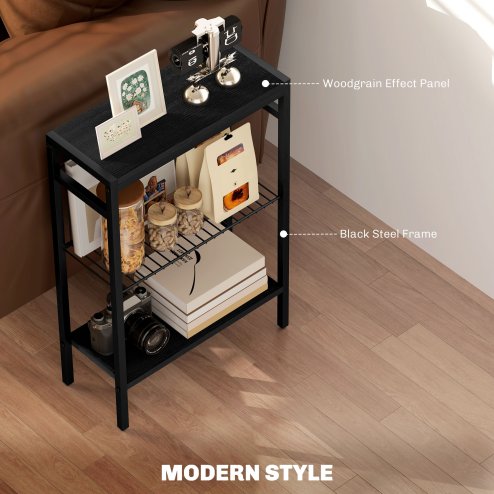 HOMCOM Side Table with 3-Tier Storage, Small Bedside Table, Sofa End Table with Steel Frame for Living Room, Bedroom