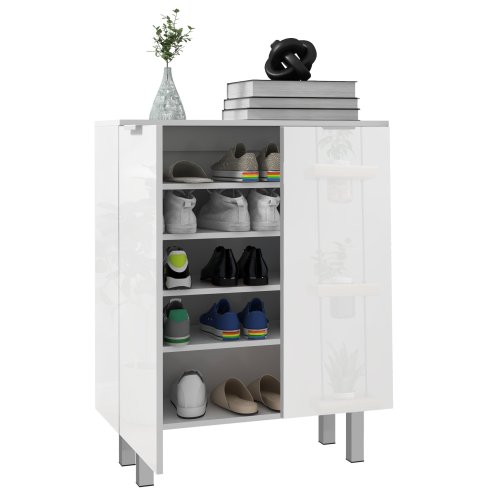 HOMCOM Shoe Cabinet, Compact Shoe Storage Cabinet with Soft-Close Hinges and Adjustable Shelves for 15-20 Pairs of Shoes, High Gloss White