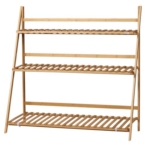 Outsunny 3-Tier Bamboo Plant Stand, Folding Plant Rack, Display Plant Shelf for Indoor & Outdoor Use, 98 x 37 x 96.5cm, Natural