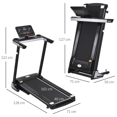 HOMCOM 500W Motorised Treadmill 1-12km/h Folding Frame w/ Wheels 12 Preset Programs LCD Screen Running Machine Safety Button Home Gym Office Fitness Exercise