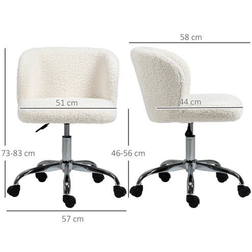 HOMCOM Office Chair, Cosy Teddy Fleece Upholstery Desk Chair with Backrest and Wheels for Home Office, White