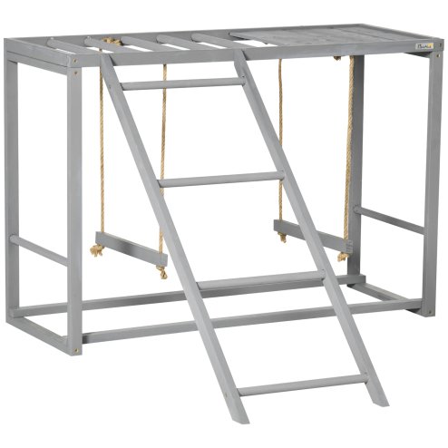 PawHut Chicken Activity Play with Swing Set, Wooden Chicken Coop Accessory with Multiple Chicken Perches & Hen Ladder for 3-4 Chickens, Grey