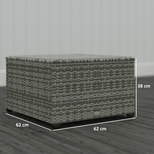 Outsunny Outdoor Coffee Table, PE Rattan Side Table with Tempered Glass Top, Wicker Square Garden Coffee Table End Table with Steel Frame for Patio, Balcony, 60 x 62 x 38cm, Light Grey