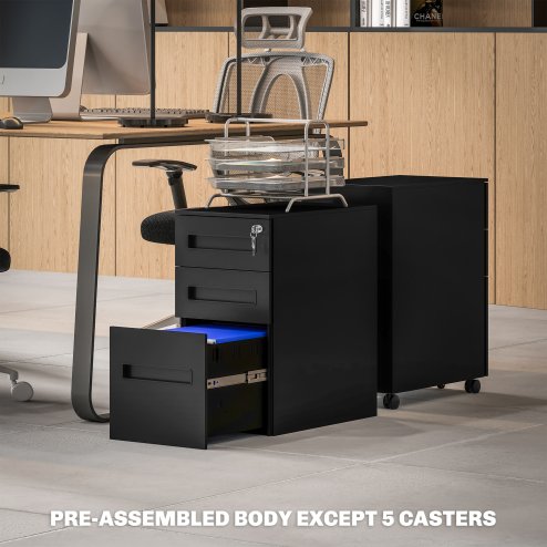 Vinsetto Metal Mobile File Cabinet with Wheels, Lockable 3 Drawer Filing Cabinet for A4, Legal, Letter, Compact Under Desk Storage Unit with Pre-Assembled Body for Home Office, 30 x 43.5 x 60cm, Black