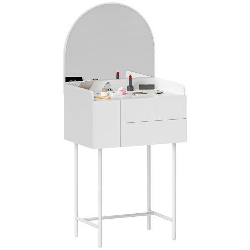 HOMCOM Dressing Table with Arched Mirror, Modern Makeup Desk with 3 Drawers, Small Vanity Table for Bedroom, Small Spaces, 60 x 42.5 x 131 cm, White