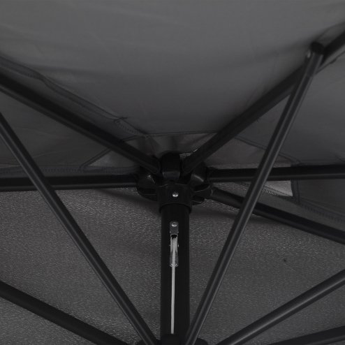 Outsunny 3(m) Half Parasol, Semi Round Umbrella with Metal Frame, Crank Handle for Balcony, Garden, Grey