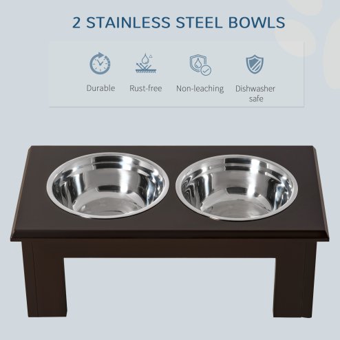 PawHut Raised Dog Bowl Feeding Bowls with Stand for Medium Dogs Elevated Pet Bowls Water Food Feeder 58L x 31W x 25H cm - Brown