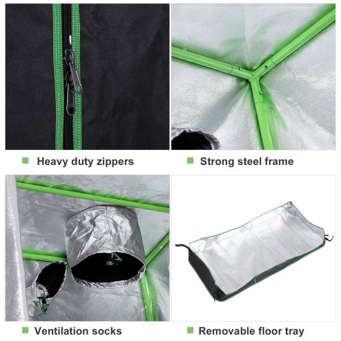 Outsunny Grow Tent Reflective Mylar Hydroponic with Adjustable Vents and Floor Tray for Indoor Plant Growing, 80 x 80 x 160 cm (31.5
