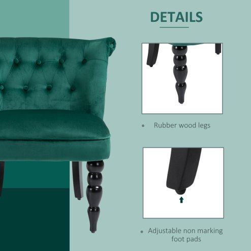 HOMCOM Velvet Accent Chair, Button Tufted Wingback Chair with Rubber Wood Legs for Living Room, Bedroom, Dark Green