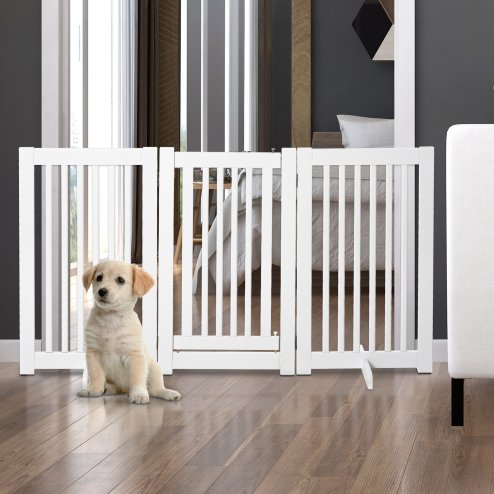PawHut Freestanding Dog Gate, Foldable Pet Fence, Indoor Barrier, Stair Gate with Support Feet, 155 x 76 cm, White
