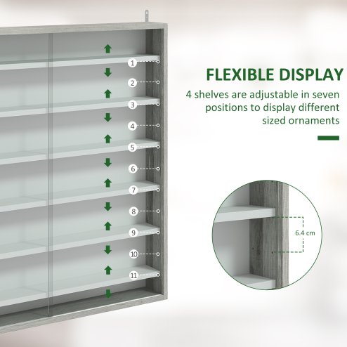 HOMCOM 7-Tier Wall Mounted Display Cabinet, Display Case with 6 Adjustable Shelves, Glass Doors for Home Office Ornaments 83x80cm, Graphite Wood Effect