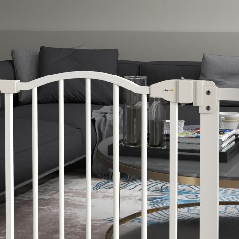 PawHut Pressure Fit Dog Stair Gate No Drilling Safety Gate Auto Close for Doorways, Hallways, 74-87cm Adjustable, 78cm Tall, White