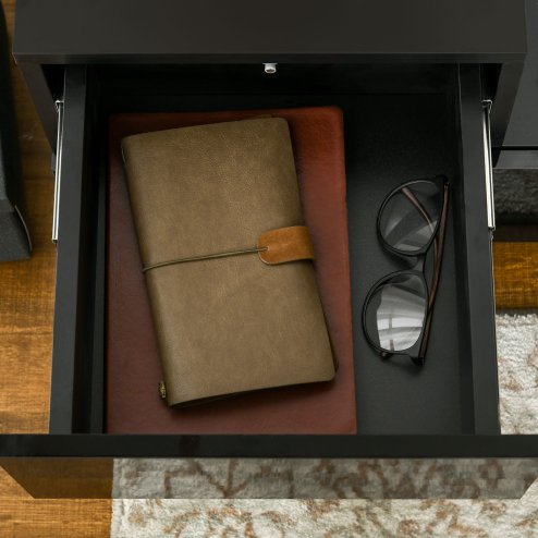 HOMCOM Bedside Table with LED Light, Nightstand with 2 Drawers and High Gloss Front, USB Powered Side Table with Remote for Bedroom, Living Room, Black