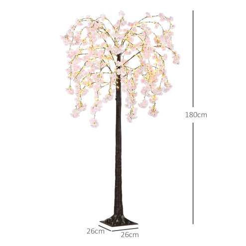 HOMCOM 6ft Cherry Blossom Tree Light with 450 Warm White LED Lights, Artificial Tree for Indoor, Party, Wedding, Christmas, Home Decoration, Pink