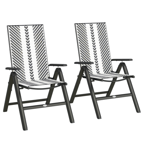 Outsunny Rattan Folding Chair Outdoor Set of 2, 5-Position Adjustable Wicker Garden Dining Chair with High Backrest, Wide Armrest, for Patio, Terrace, Balcony, Grey