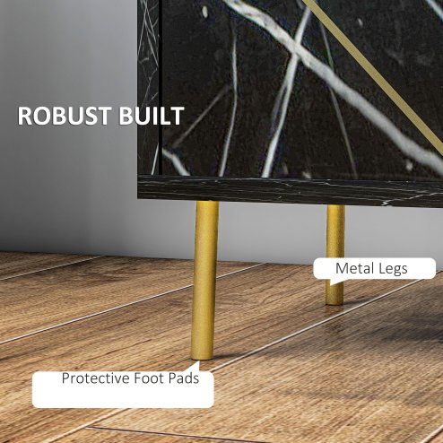 HOMCOM Marble Effect Bedside Table, Modern Side Table with Drawer, Open Shelf and Gold Tone Metal Legs for Bedroom, Living Room, Black