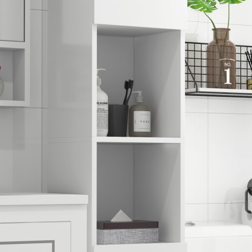 kleankin High Gloss Bathroom Cabinet, Free Standing Storage Cupboard with Doors and Adjustable Shelves, White