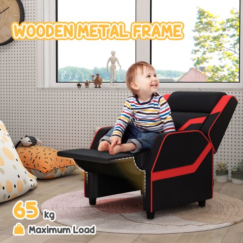 AIYAPLAY Kids Recliner, 2 in 1 Toddler Gaming Recliner with Backrest, Armrest, Footrest, PU Leather Lounge Armchair for Playroom, Bedroom, Kids Room, Black