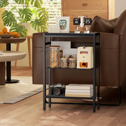 HOMCOM Side Table with 3-Tier Storage, Small Bedside Table, Sofa End Table with Steel Frame for Living Room, Bedroom