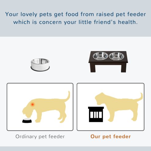 PawHut Raised Dog Bowl Feeding Bowls with Stand for Medium Dogs Elevated Pet Bowls Water Food Feeder 58L x 31W x 25H cm - Brown