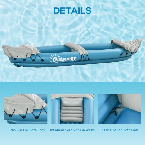 Outsunny Inflatable Kayak 2-Person Inflatable Canoe Boat Set with Air Pump, Aluminium Oars, Blue, 318 x 80 x 50 cm