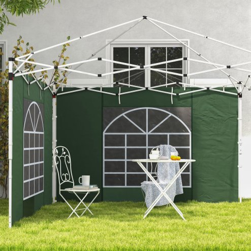 Outsunny Gazebo Side Panels with Windows and Doors, for 3x3(m) or 3x6m Pop Up Gazebo, 2 Pack Sides Replacement, Green