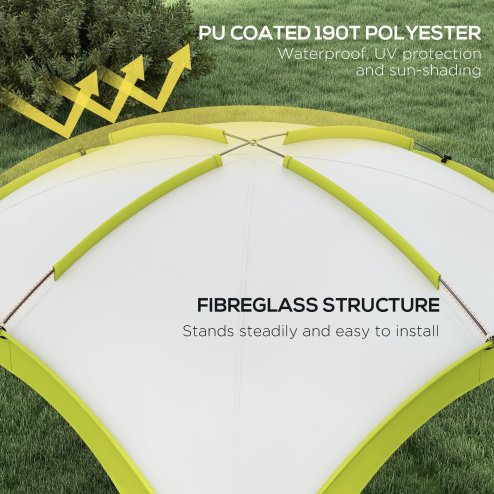 Outsunny 3.5 x 3.5M 6-8 Person Camping Gazebo, Outdoor Event Shelter Dome Tent Garden Sun Shelter Patio Spire Arc Pavilion Camp Sun Shade, Green